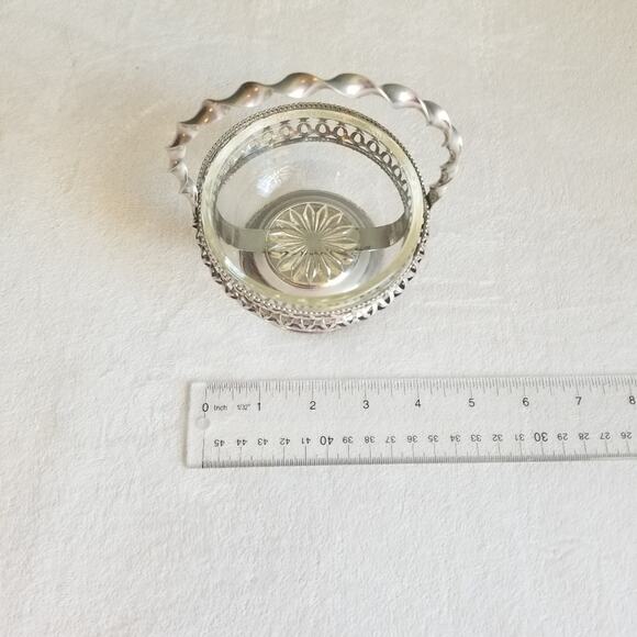 VTG Silver P Filigree Basket Glass Bowl Dish Jam Jelly Candy Relish - Picture 4 of 9